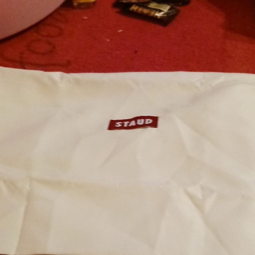 STAUD Cream Canvas Tote with Red Logo Patch